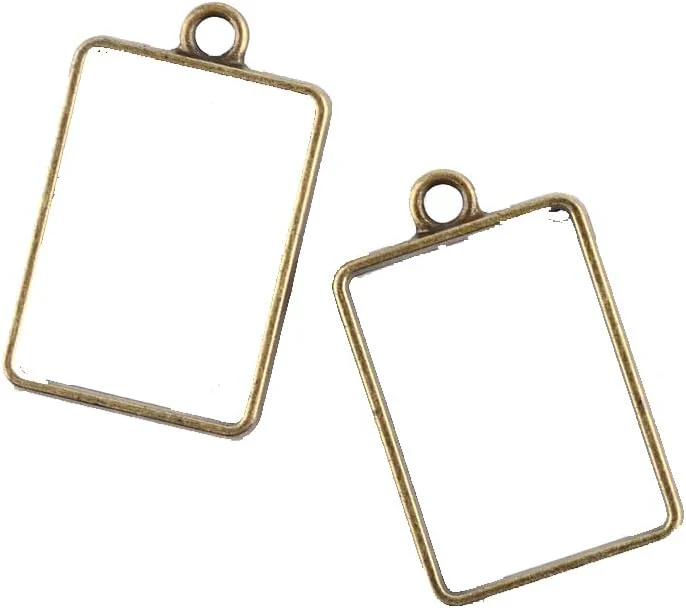 Alloy Rectangle Open Back Bezel Pendants Rack Plating for DIY Resin Pressed Flower Jewelry 1pc - Image 2