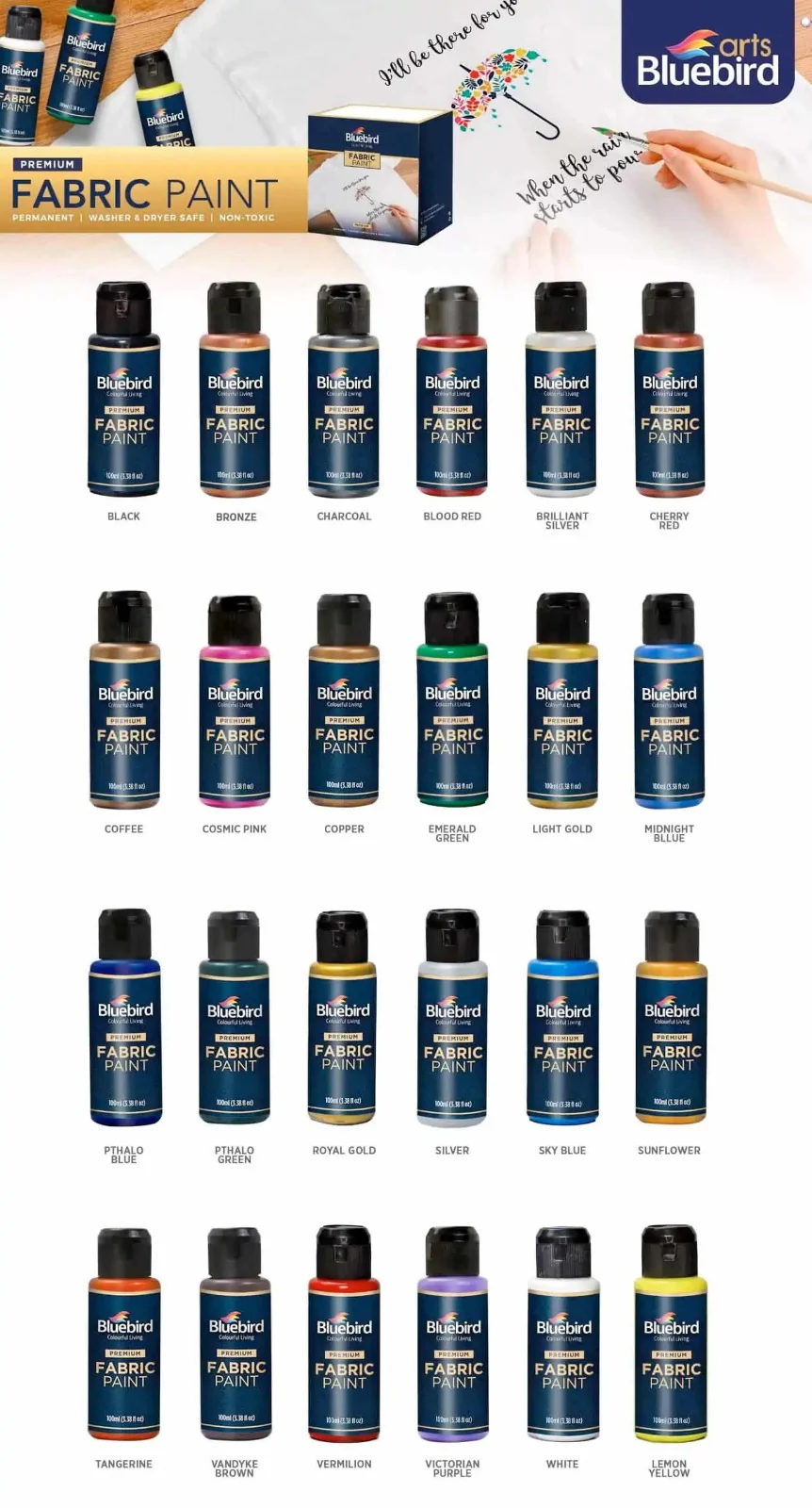 Bluebird Fabric Paints Solid Shades 100 ml - Image 7