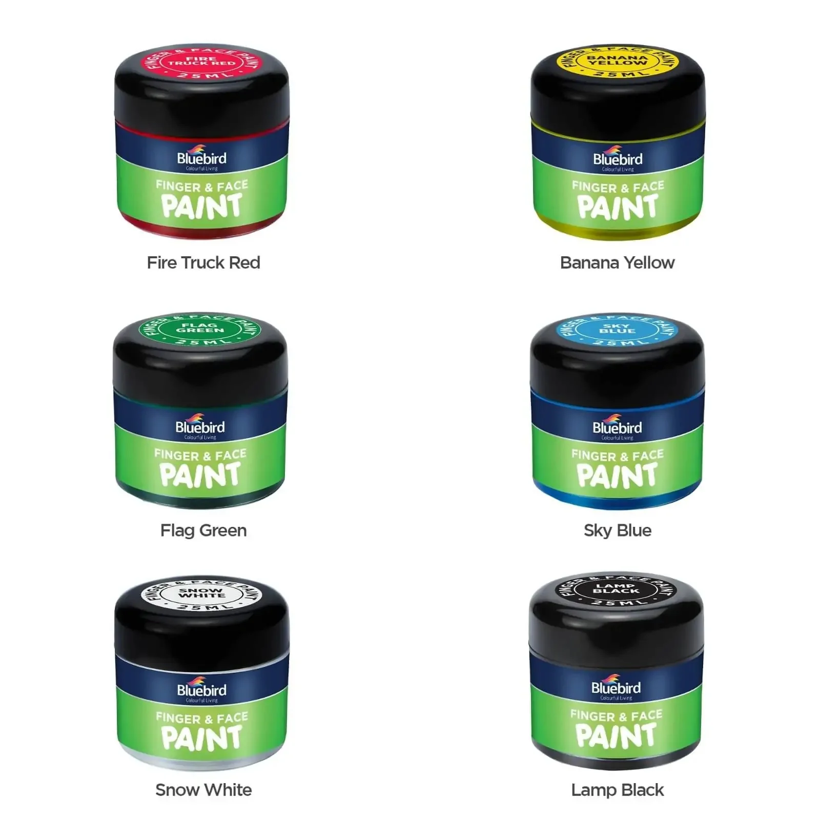 Bluebird Finger and Face Paints 25 ml – Set of 6 Primary - Image 2