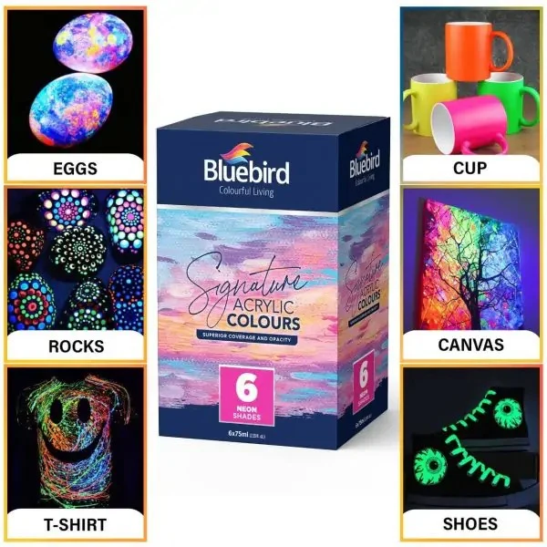 Bluebird Signature Acrylic Colours – 75 ml – Set of 6 NEON - Image 6