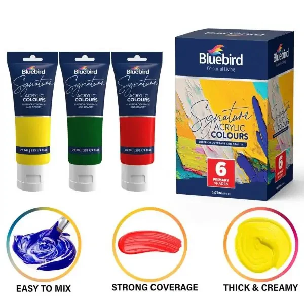 Bluebird Signature Acrylic Colours – 75 ml – Set of 6 PRIMARY - Image 6