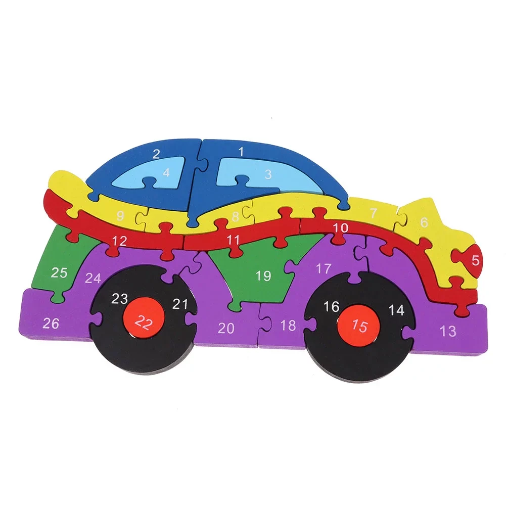 Car Vehicle Wooden Educational Alphabet & Numbers Jigsaw Puzzle - Image 2