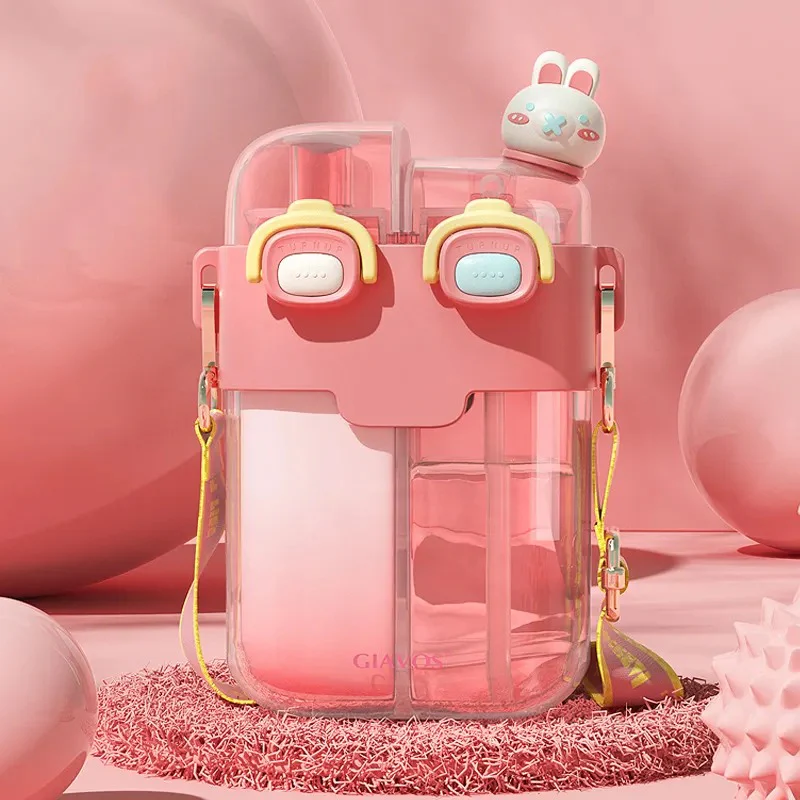 Magnum Cute Cartoon Double Portable Drinking plastic water bottle with belt - Image 3
