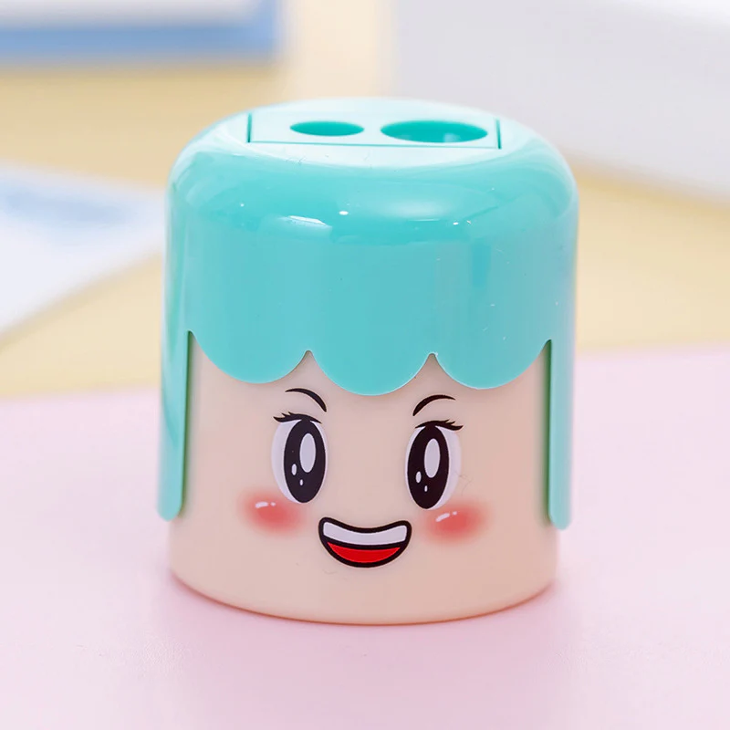 Cute Cartoon Smiling Face Double Hole Pencil Sharpener - Image 3
