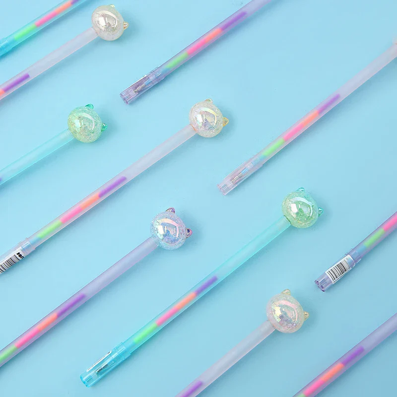 Cute Crystal Cat Rainbow Colors Glitter Gel Pen - Image 3