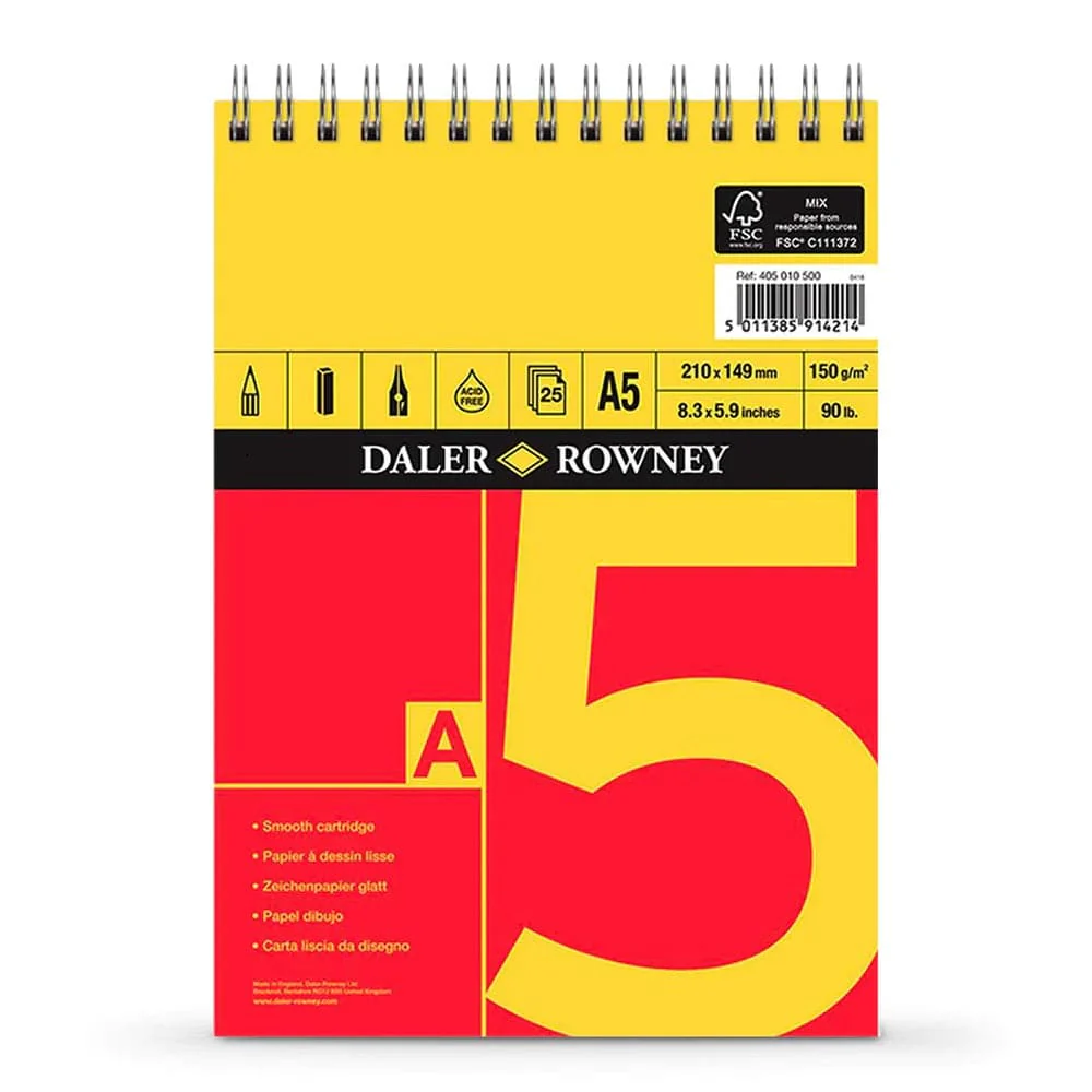 Daler Rowney Smooth Cartridge Paper Spiral Pads – 150Gsm 25 Sheets - Image 2