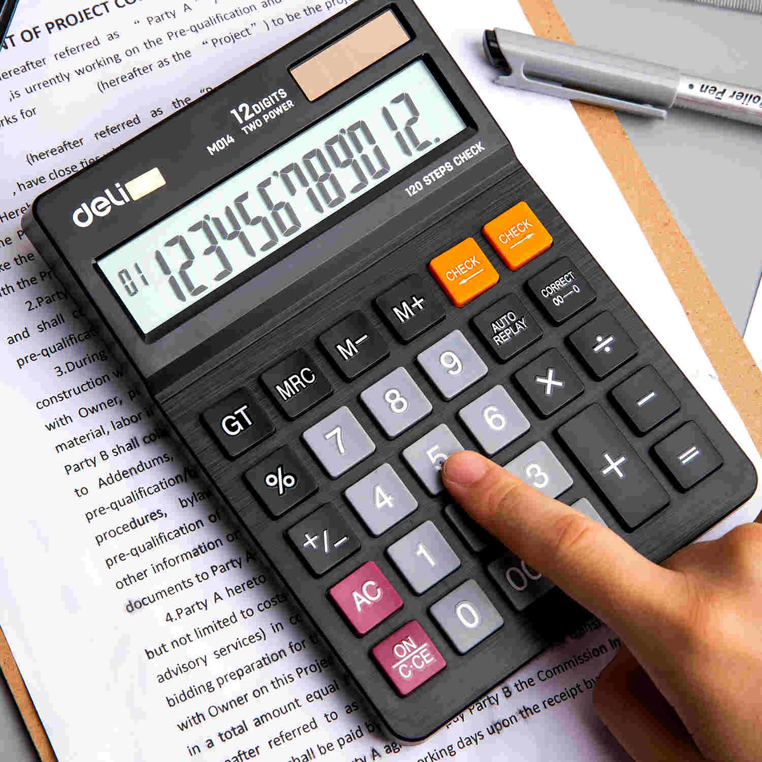 Deli Desktop Calculator 12 Digits, 120 Steps Check - Image 3