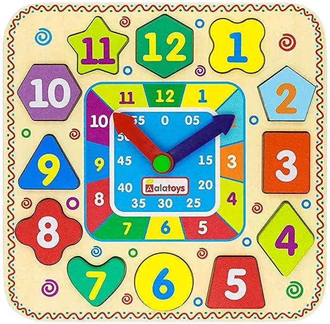 Educational Wooden Clock with Geometric for Kids - Image 3
