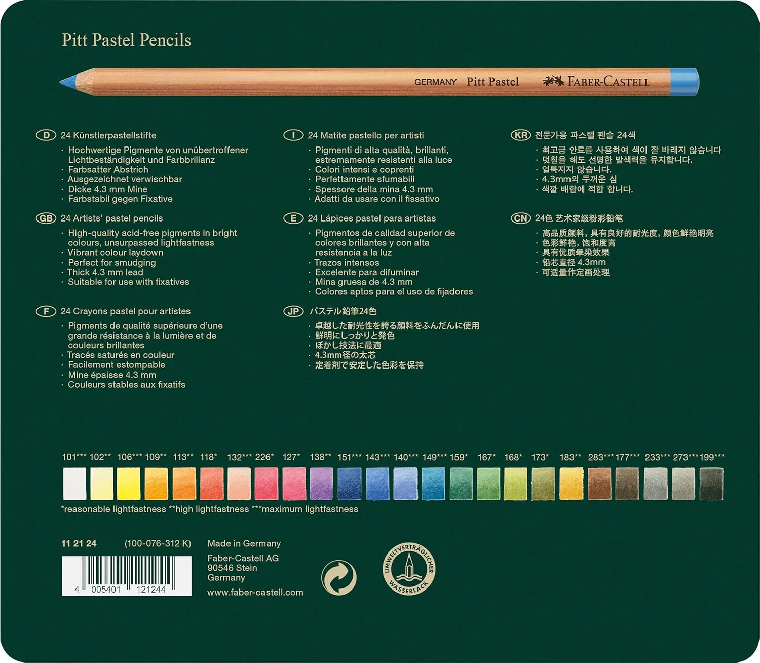 Faber-Castel Pitt Pastel Pencils in A Metal Tin FC112124 (24 Pack) - Image 3