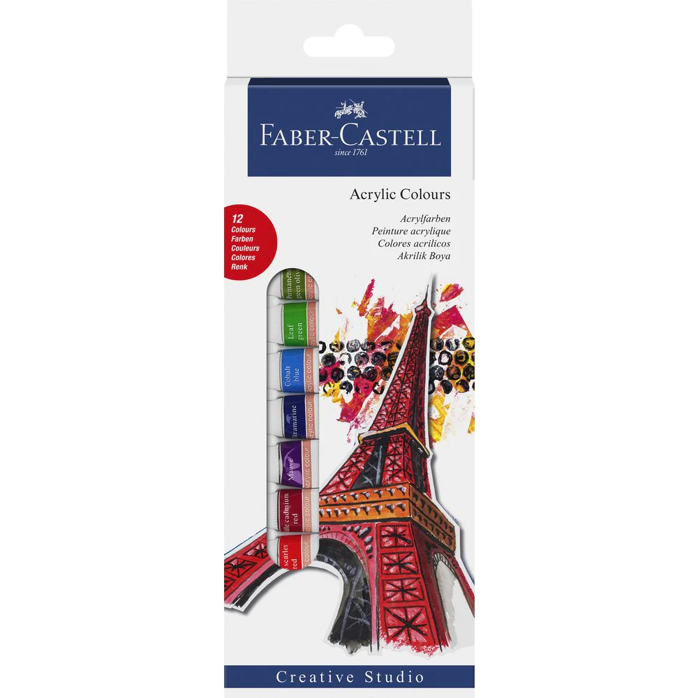 Faber Castell Acrylic Paints Set of 12 (This item is in stock. If you’d like to order, please contact us on WhatsApp. Orders are placed there, and payment must be made in advance)