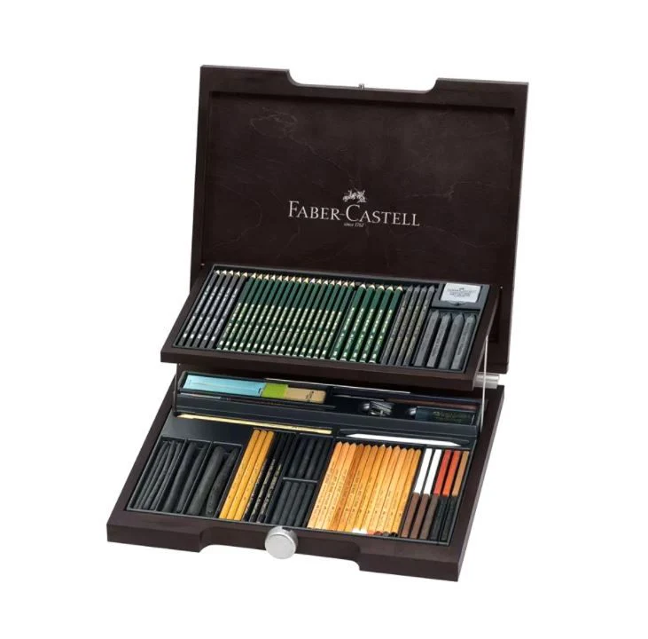 Faber Castell Pitt Monochrome Drawing Set in Wooden Case 85pcs (This item is in stock. If you’d like to order, please contact us on WhatsApp. Orders are placed there, and payment must be made in advance)