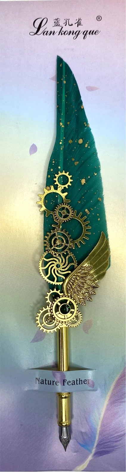 Feather Calligraphy Pen with Small Stone - Multicolour