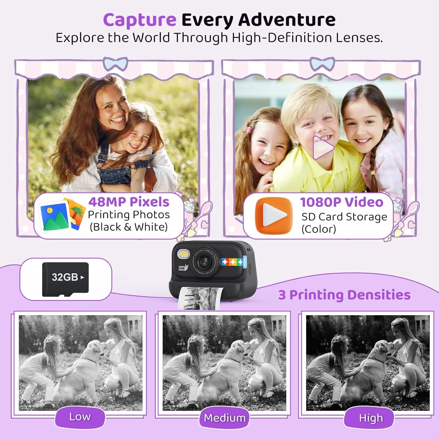 Instant Print Camera for Kids, Birthday Gifts for Girls and Boys Ages 3-12 - 1080P Video Camera for Kids, Gift Ideas for Boys Ages 3 4 5 6 7 8 9 10 11 12 -(Black) - Image 3