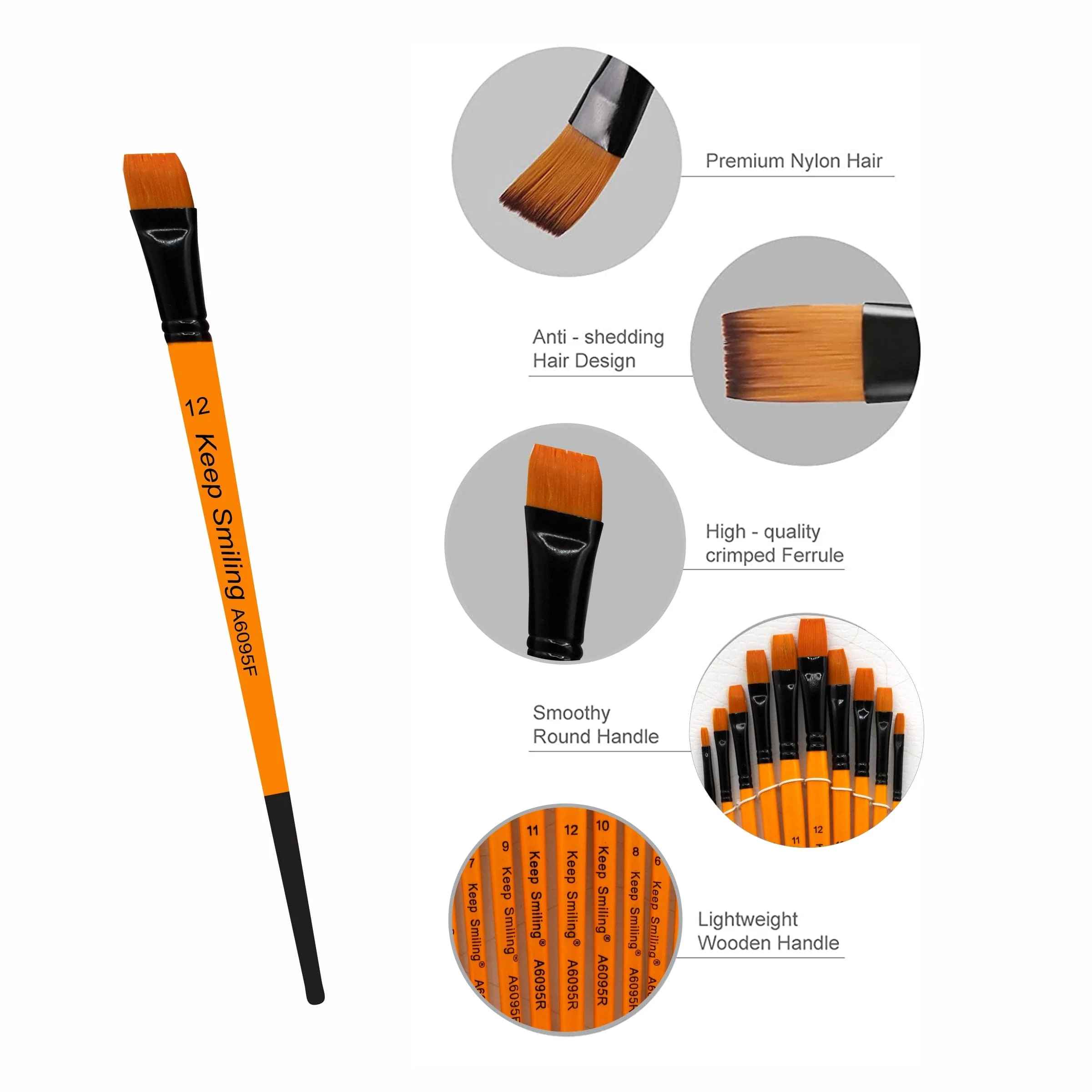 Keep Smiling Acrylic Flat Brush Pack Of 10 - Image 2