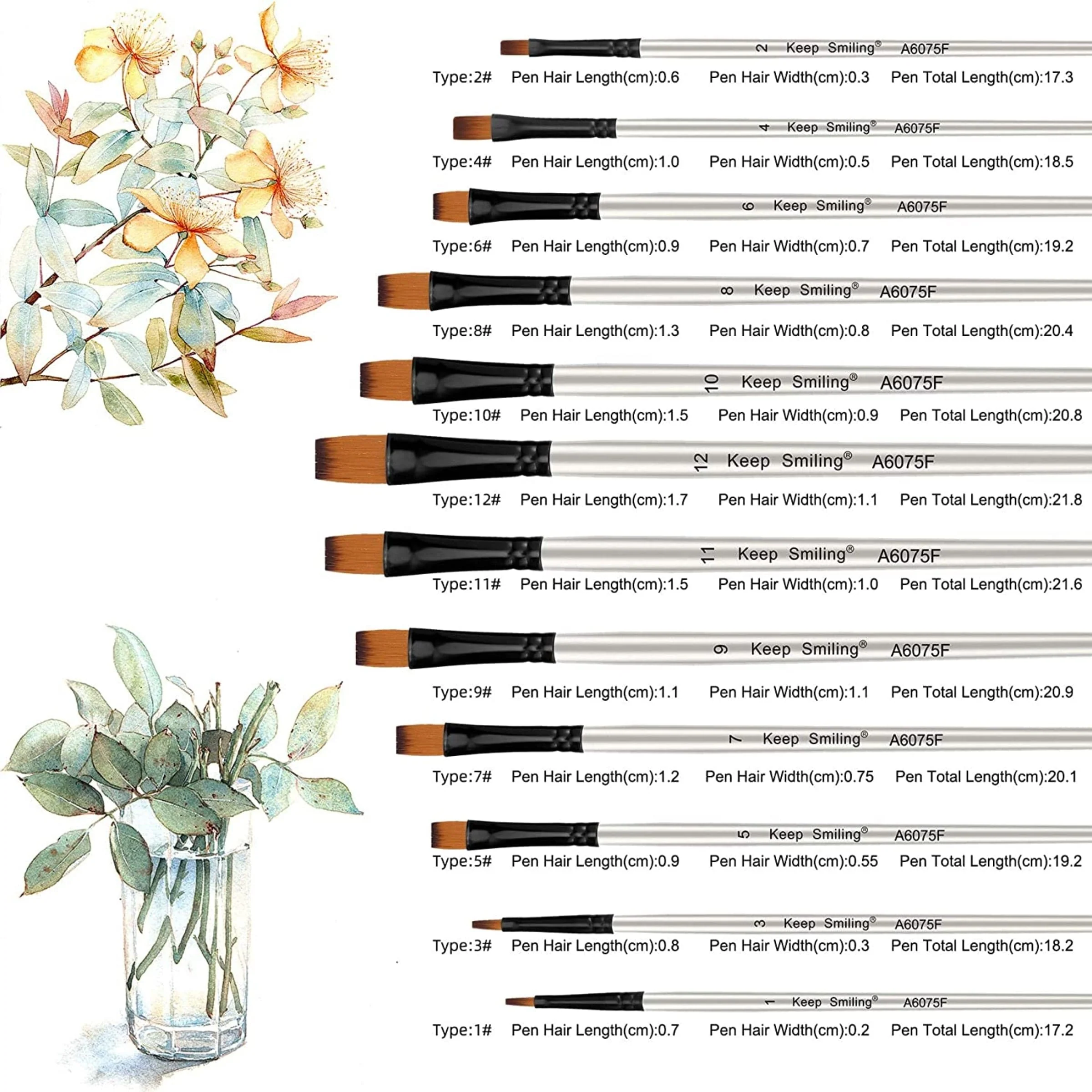 Keep Smiling Professional Flat Tip Paint Brush Pack Of 12 - Image 2