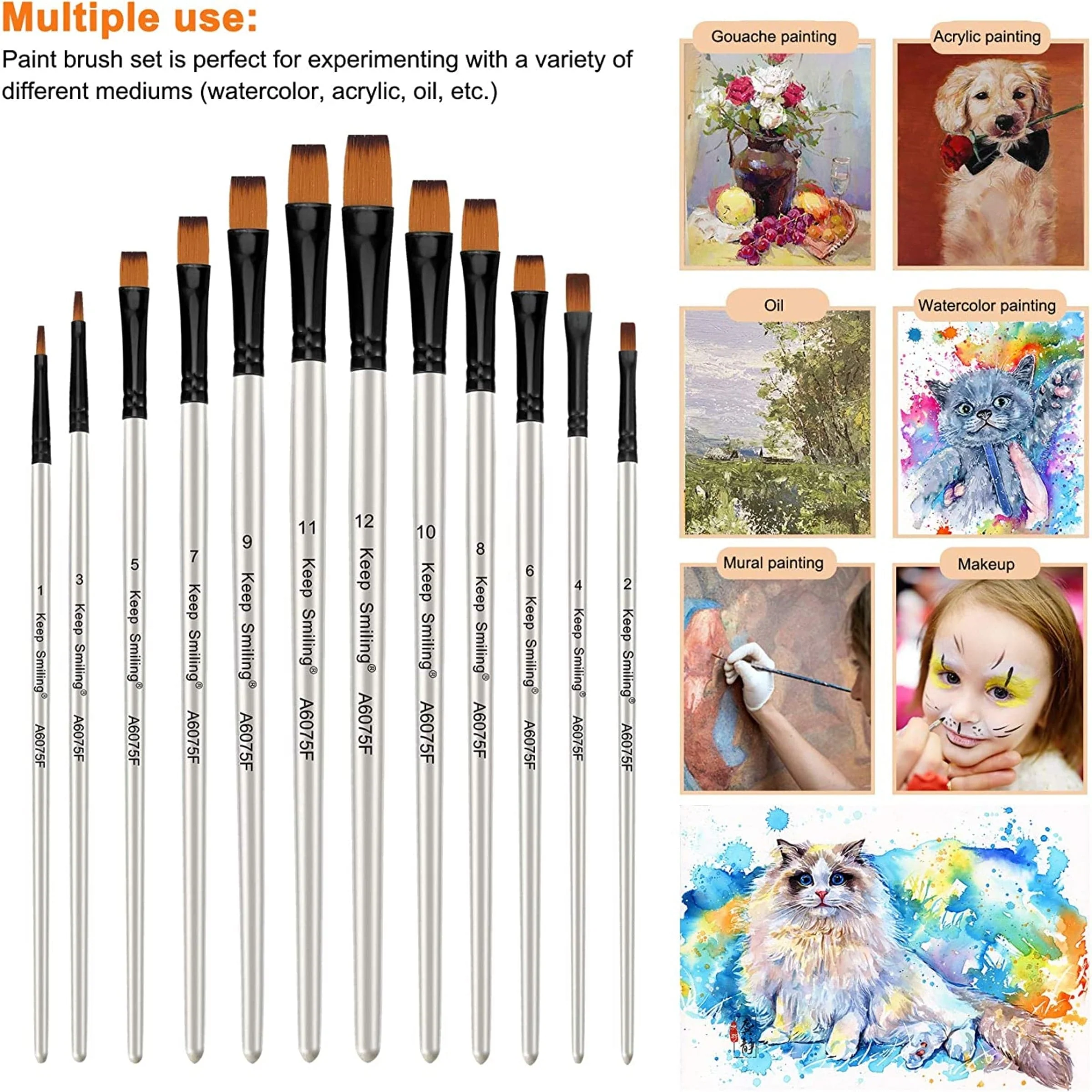 Keep Smiling Professional Flat Tip Paint Brush Pack Of 12 - Image 3