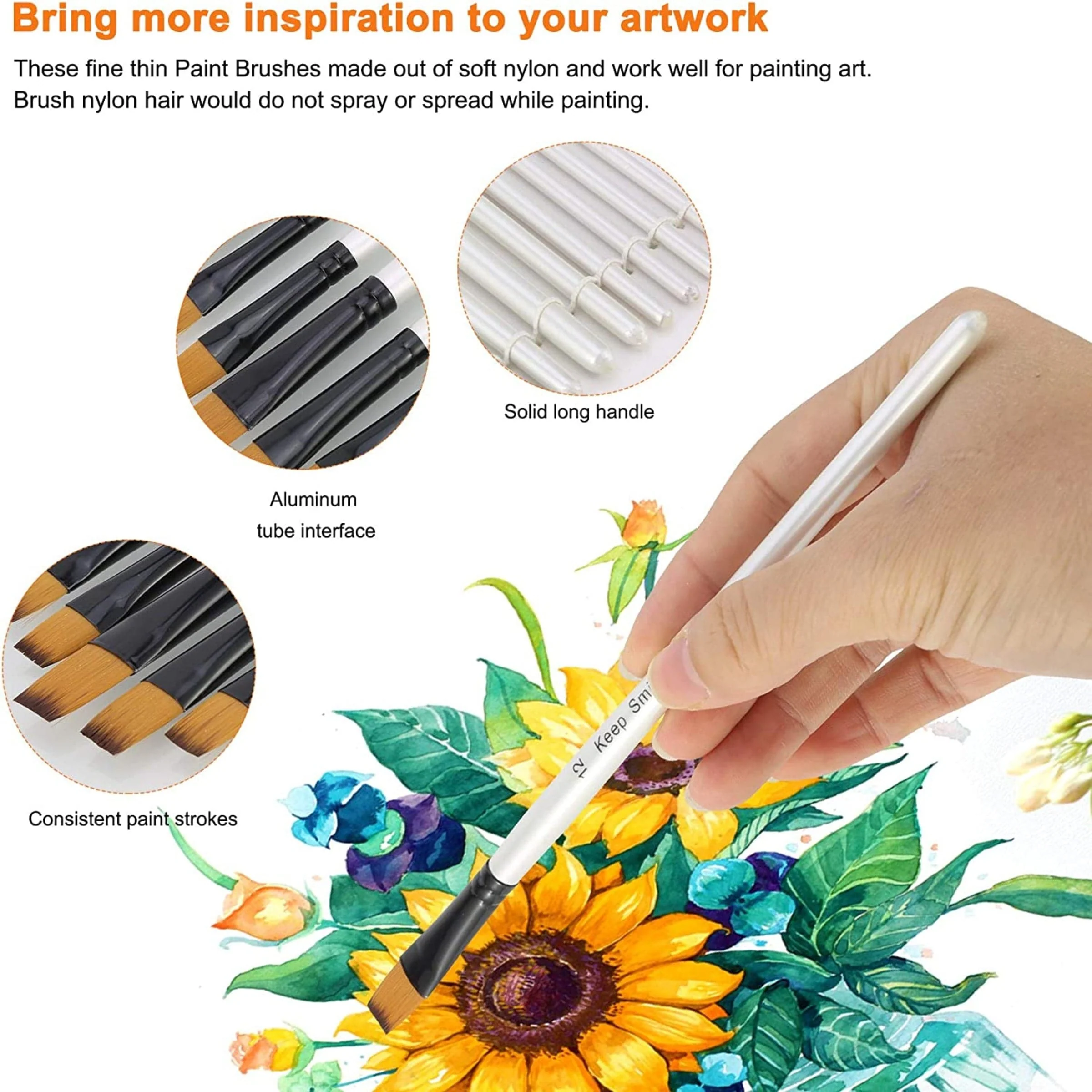 Keep Smiling Professional Flat Tip Paint Brush Pack Of 12 - Image 4