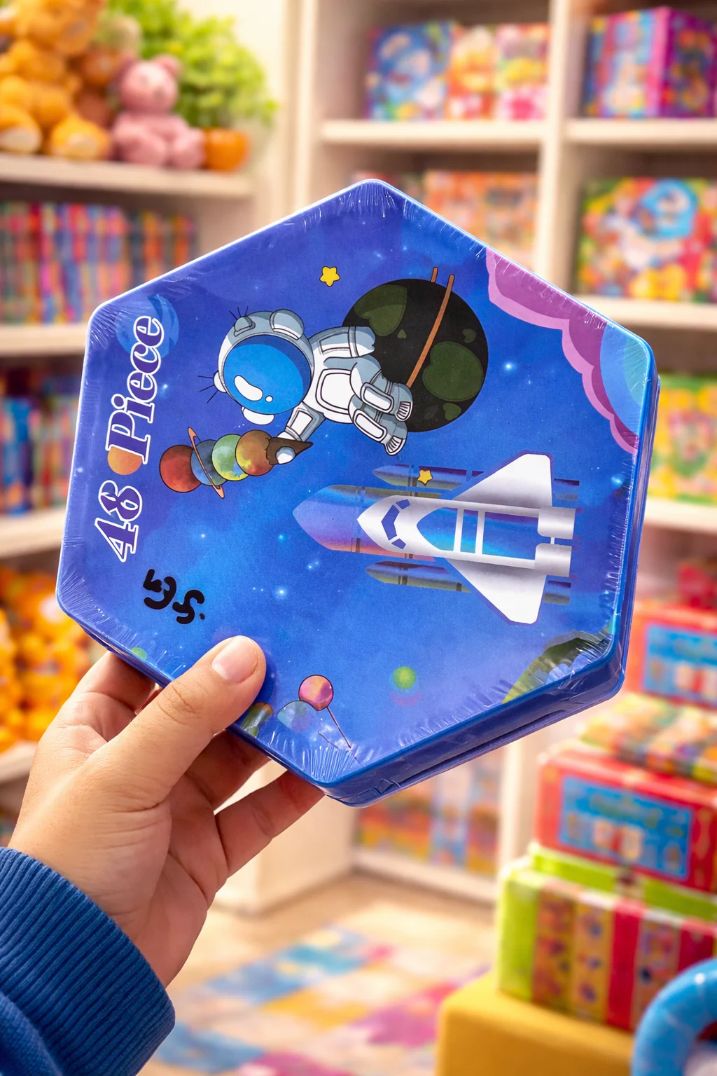 Kids Space Theme Coin Box – Hexagon Shape Metal Money Saving Box for Children - Image 2