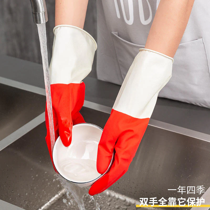 Latex Household Gloves Natural Bicolor Red and White Two Color Rubber Gloves - Image 2