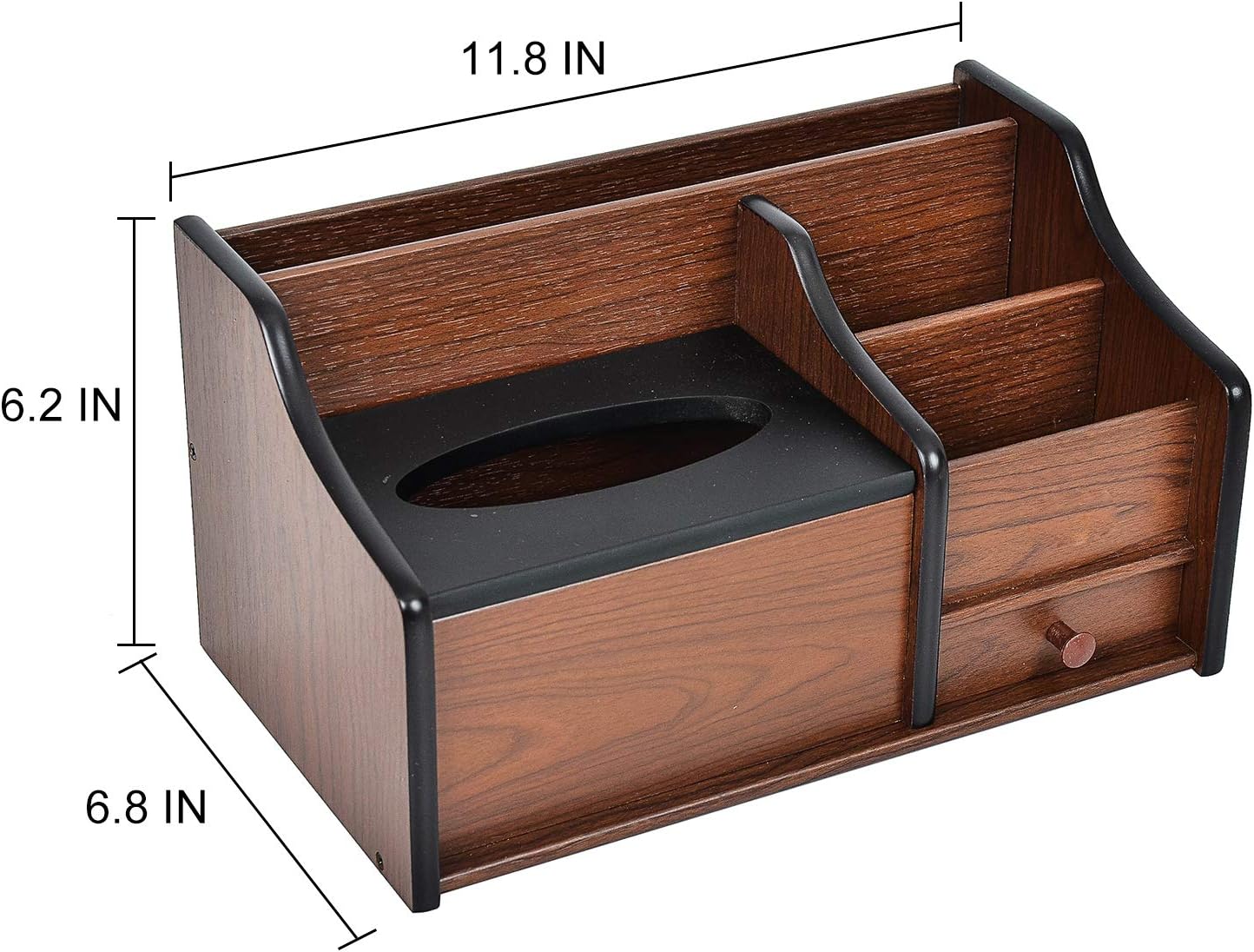 Liry Products Cherry Brown Wood Desk Organizer Tissue Box Lid Multiple Slots Drawer Tabletop Storage Cabinet Solid Wood Phone Tablet Remote Control Holder Office Supplies Caddy Accessory Sorter Home - Image 5