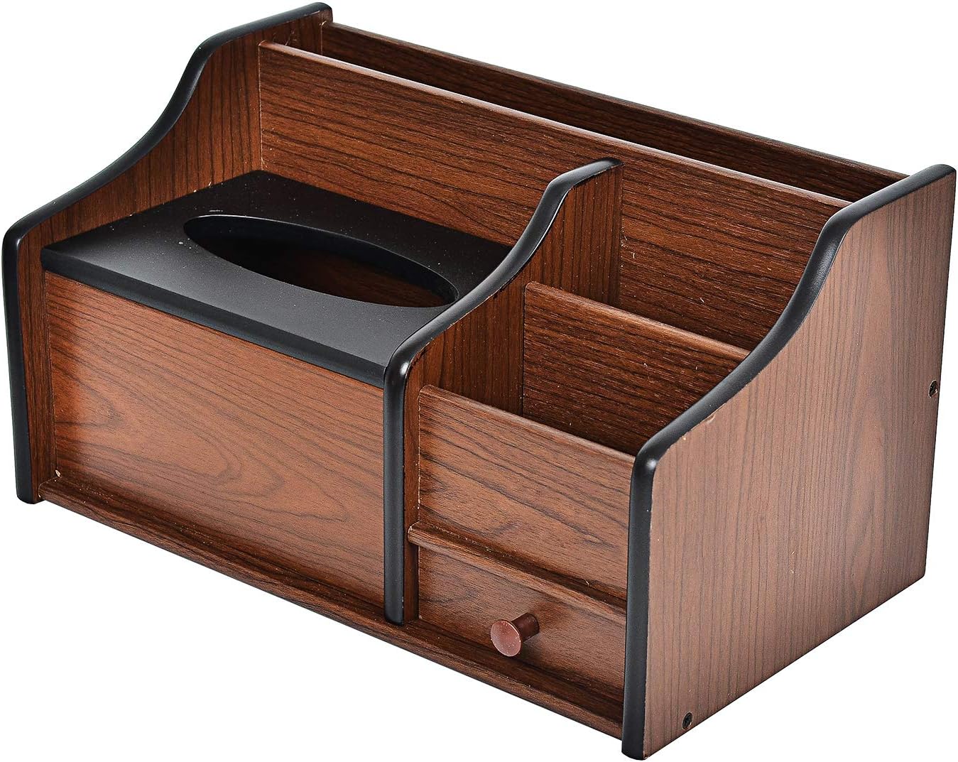 Liry Products Cherry Brown Wood Desk Organizer Tissue Box Lid Multiple Slots Drawer Tabletop Storage Cabinet Solid Wood Phone Tablet Remote Control Holder Office Supplies Caddy Accessory Sorter Home - Image 6