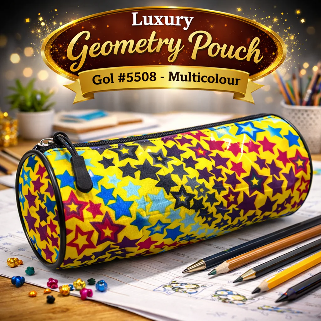Luxury Geometry Pouch Gol #5508 – Multicolour | Premium Star Print Round Pencil Case