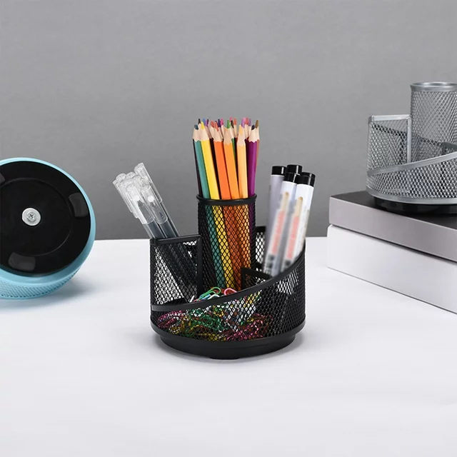 Metal Mesh 360-Degree Rotating Desk Organizers With 5 Compartments - Image 3