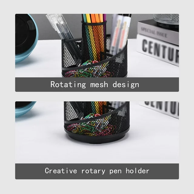 Metal Mesh 360-Degree Rotating Desk Organizers With 5 Compartments - Image 5