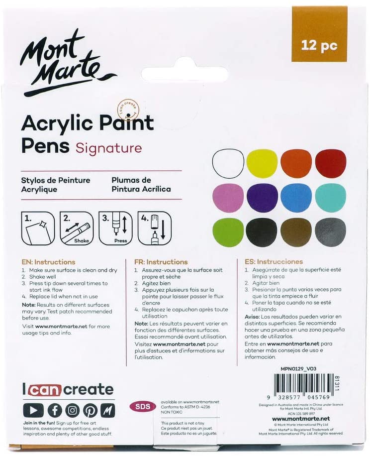 Mont Marte Acrylic Paint Pens Pack Of 12 - Image 6