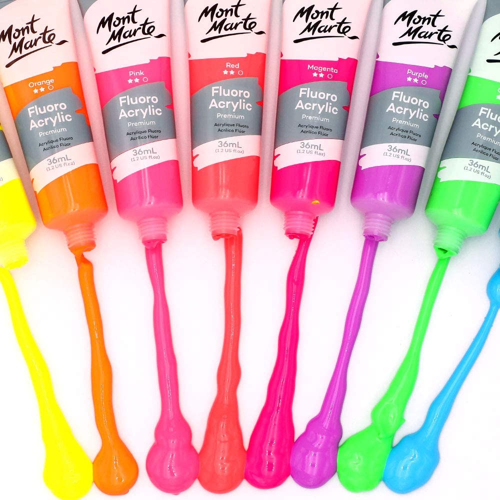 Mont Marte Fluorescent Acrylic Paints 18ml Set Of 8 Pcs - Image 2