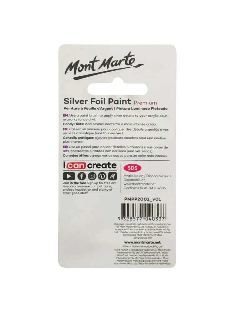Mont Marte Premium Silver Foil Paint 20ml - Image 5