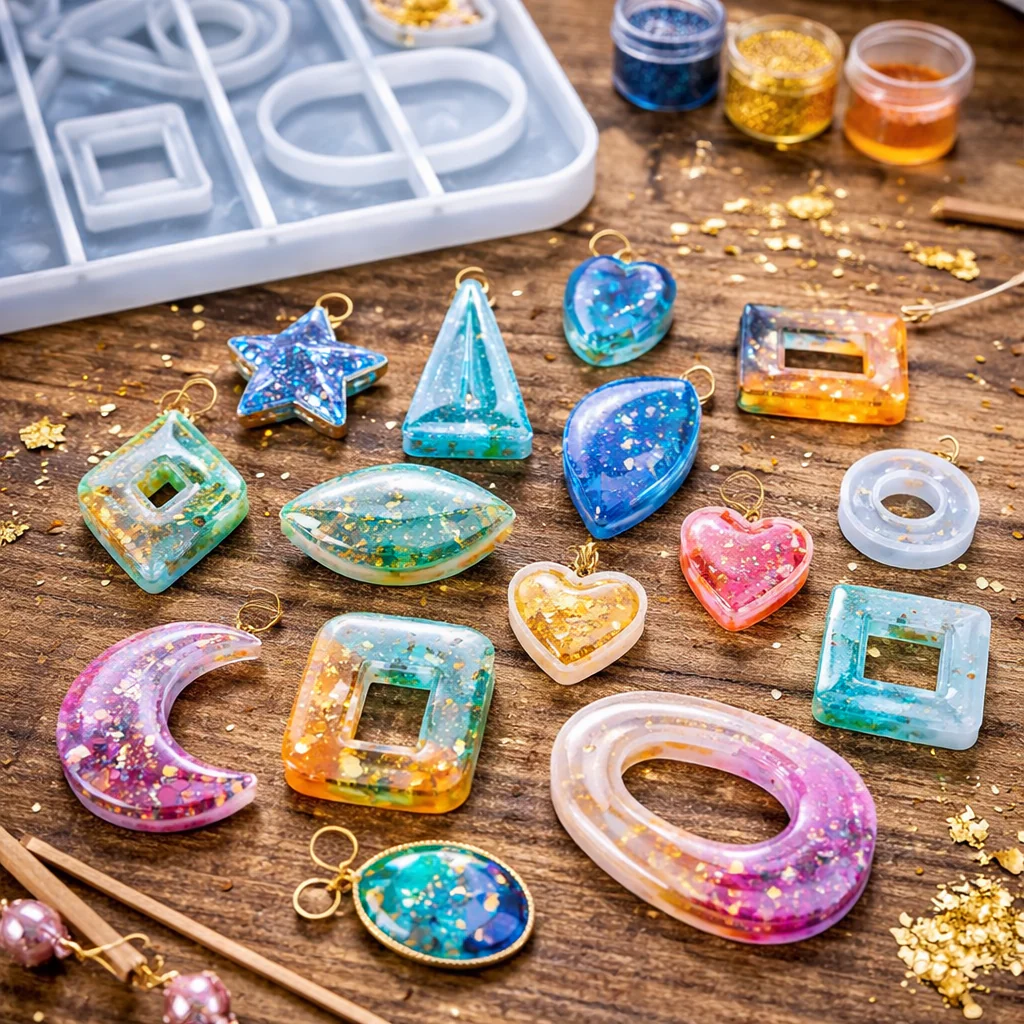 Multi-Shape Silicone Resin Mold Tray – Geometric, Heart, Moon & Oval Epoxy Casting Mold for DIY Jewelry & Craft Making - Image 2