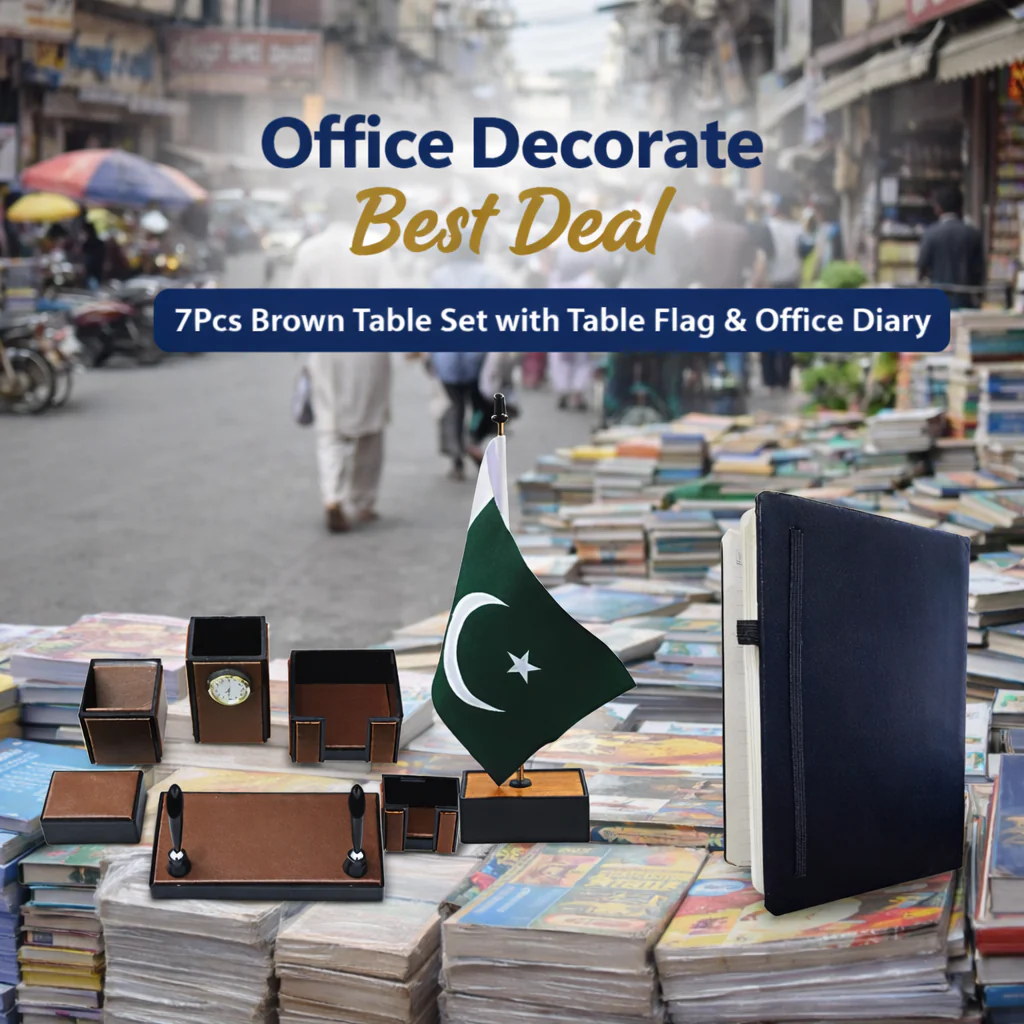 Office Decorate Best Deal – 7Pcs Brown Table Set with Table Flag & Office Diary - Image 2