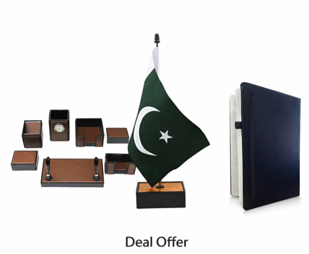 Office Decorate Best Deal – 7Pcs Brown Table Set with Table Flag & Office Diary - Image 3