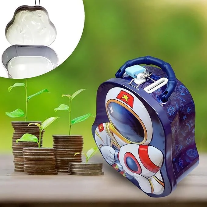 QUEEN BEE Space Metal Coin Box for Kids with Lock and Key - Birthday Return Gift - Image 5