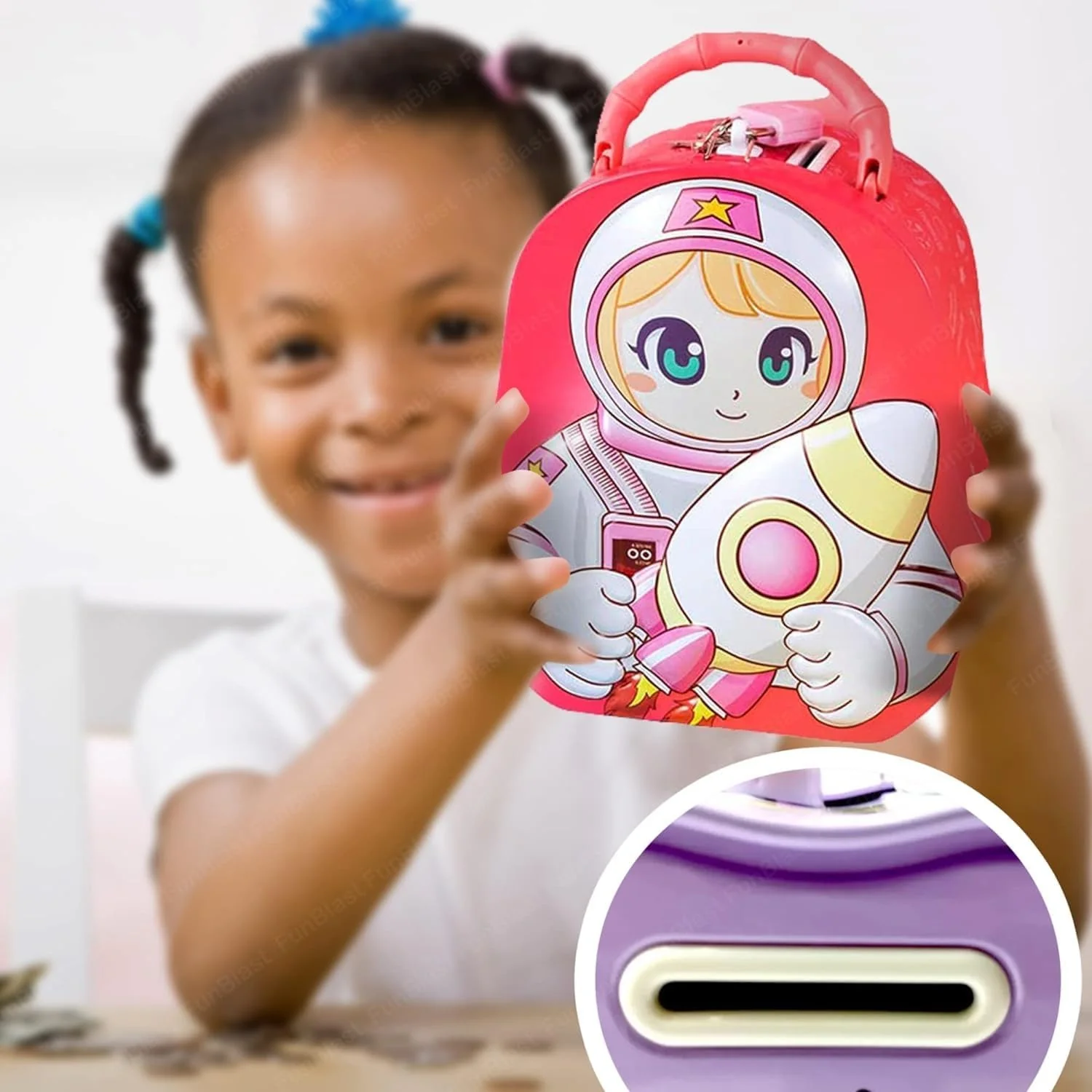 QUEEN BEE Space Metal Coin Box for Kids with Lock and Key - Birthday Return Gift - Image 6