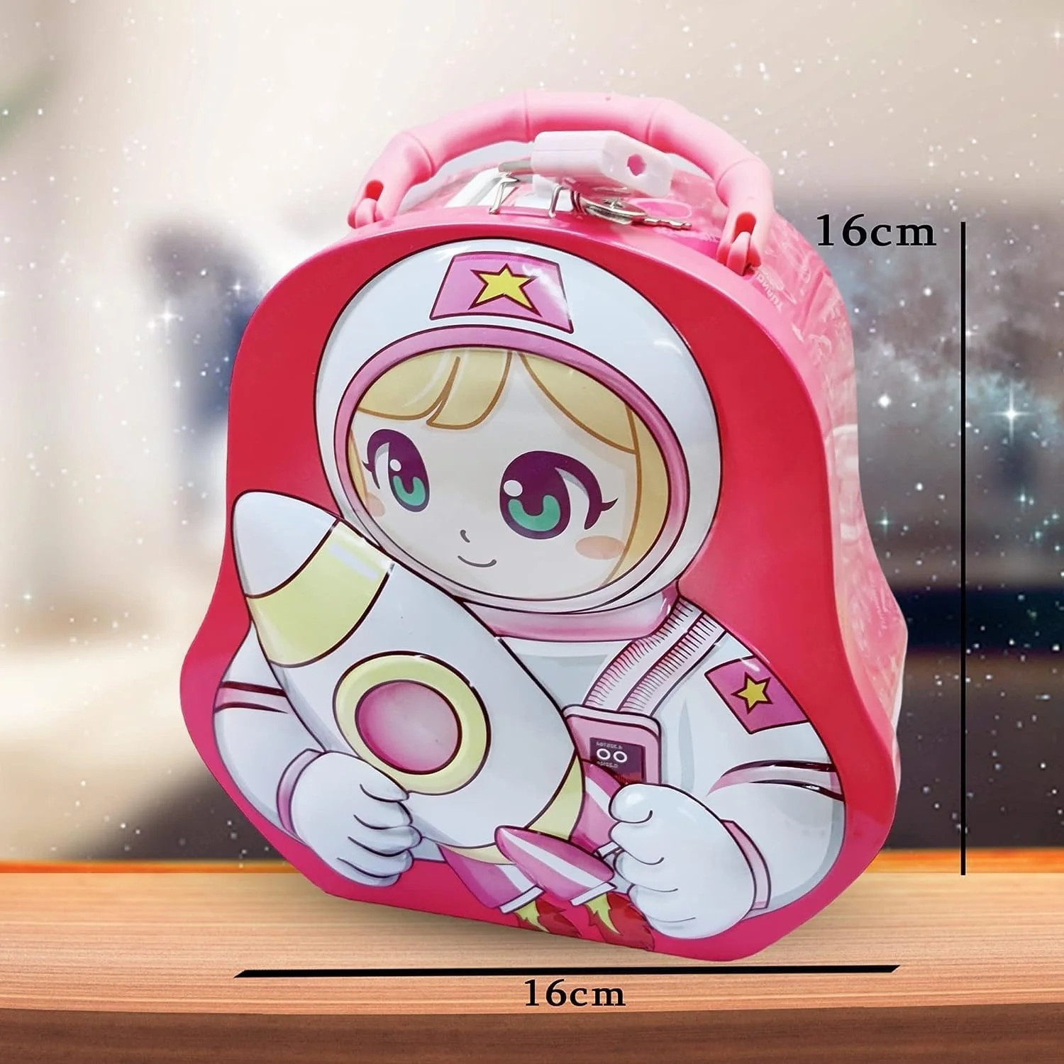 QUEEN BEE Space Metal Coin Box for Kids with Lock and Key - Birthday Return Gift - Image 7