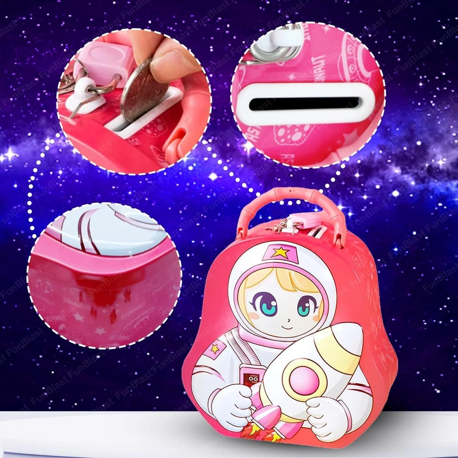 QUEEN BEE Space Metal Coin Box for Kids with Lock and Key - Birthday Return Gift - Image 8