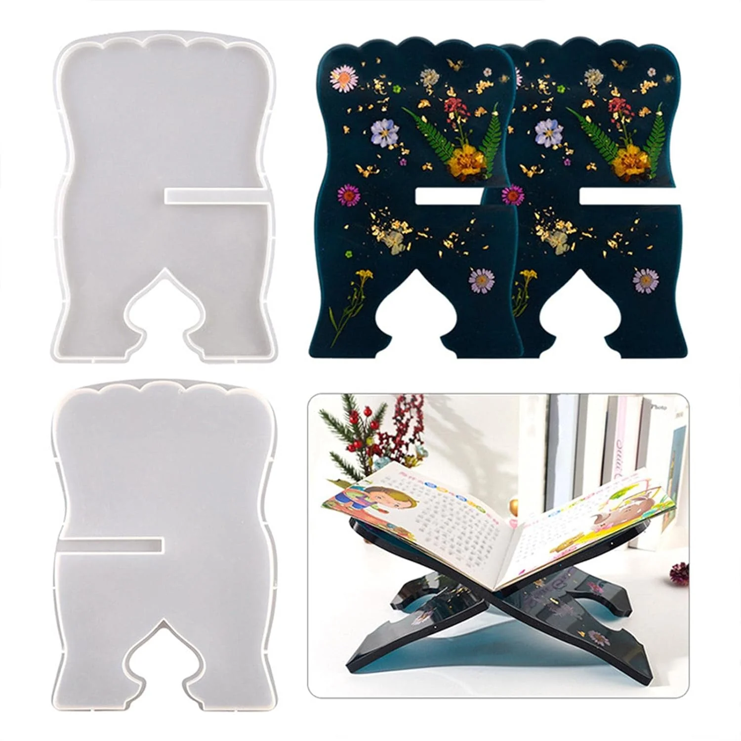 Reading Book Stand Silicone Mold – Interlocking Resin Book Holder Mould for Cookbook, Qur’an & Decorative DIY Crafts - Image 2
