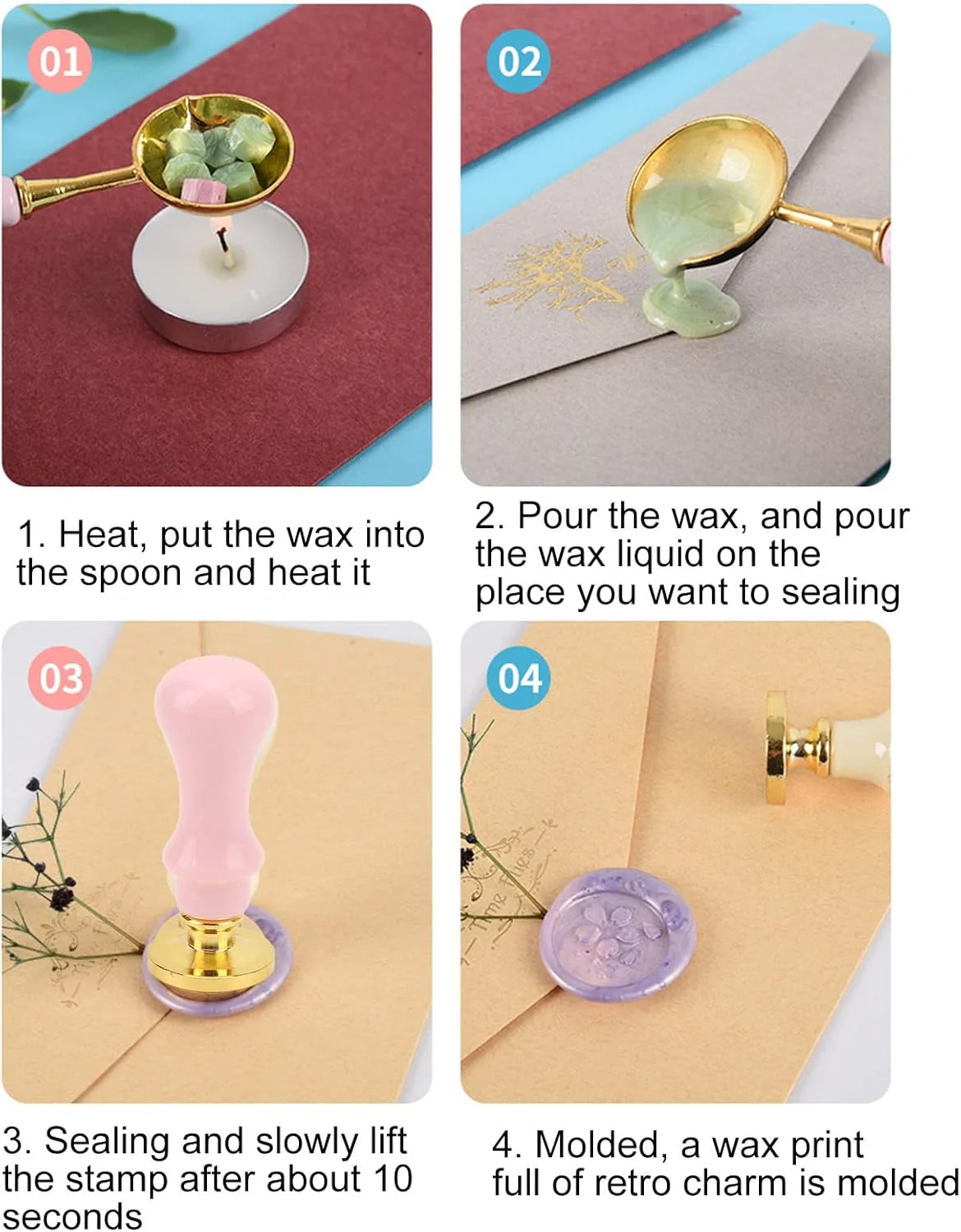 Retro Wax Stamp Kit, Wax Adhesives Adhesive Waxing Sealed Stamp Set - Image 4