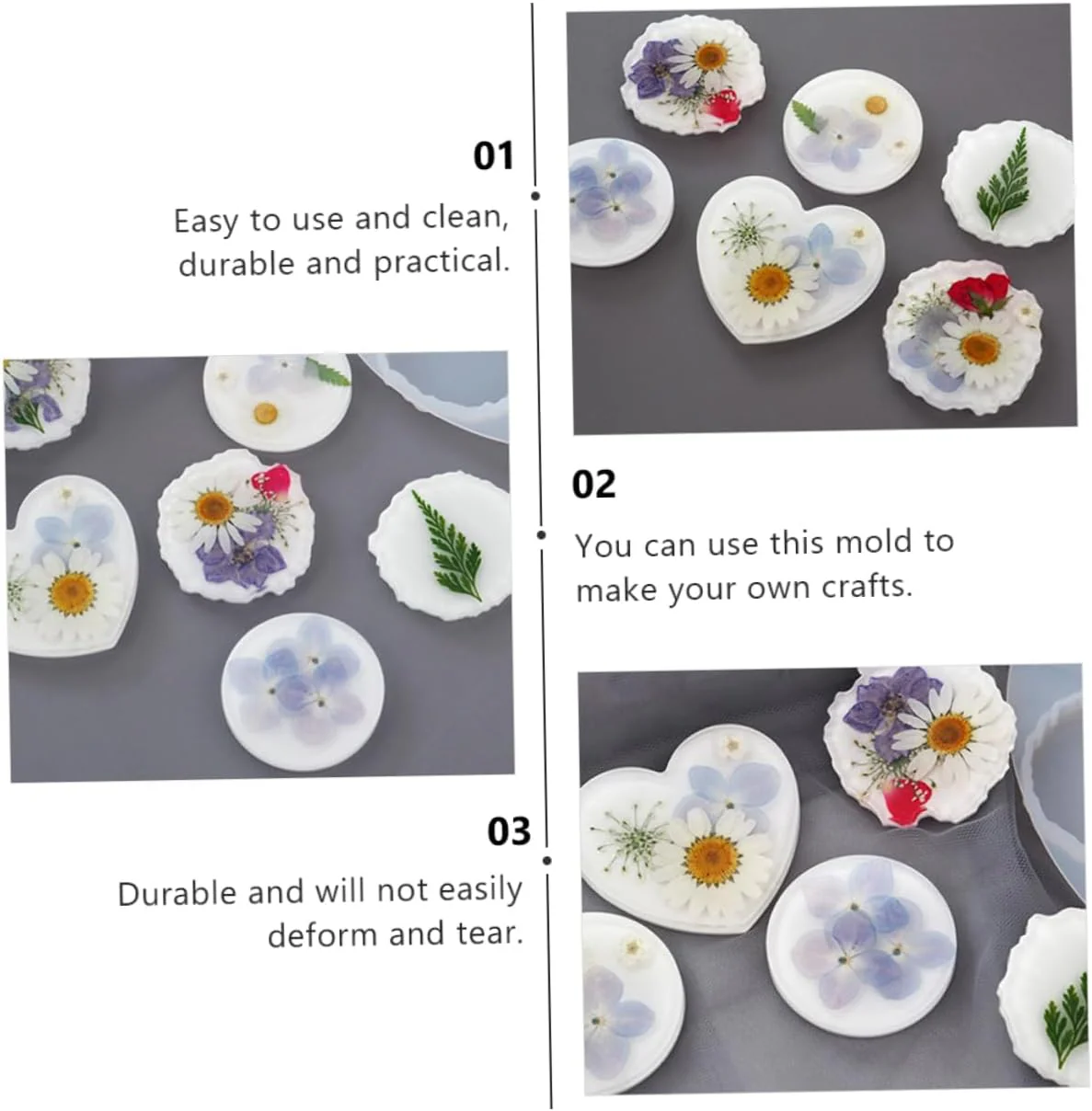 Round Multi-Cavity Silicone Resin Mold – Heart & Round Shape Epoxy Casting Mold for Coasters, Trays & DIY Crafts - Image 4