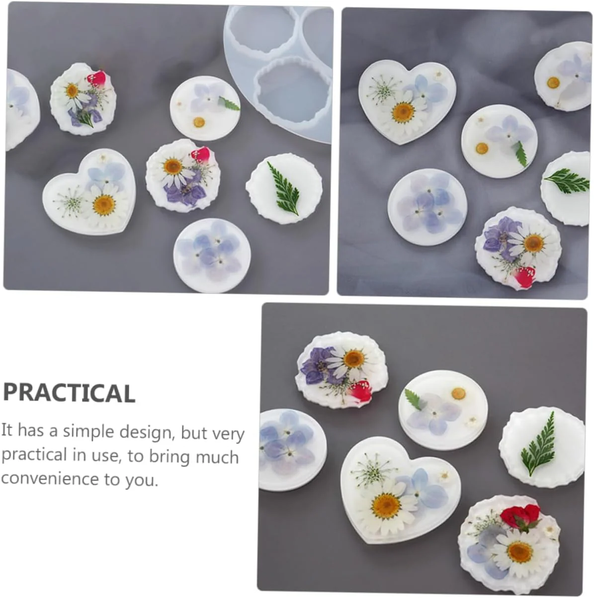 Round Multi-Cavity Silicone Resin Mold – Heart & Round Shape Epoxy Casting Mold for Coasters, Trays & DIY Crafts - Image 6