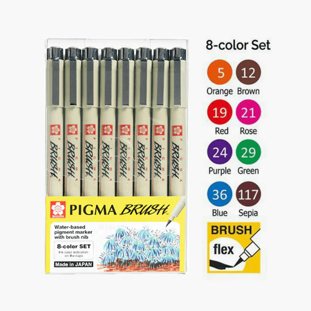Sakura Pigma Color Brush Pen Set Of 8 Piece - Image 2