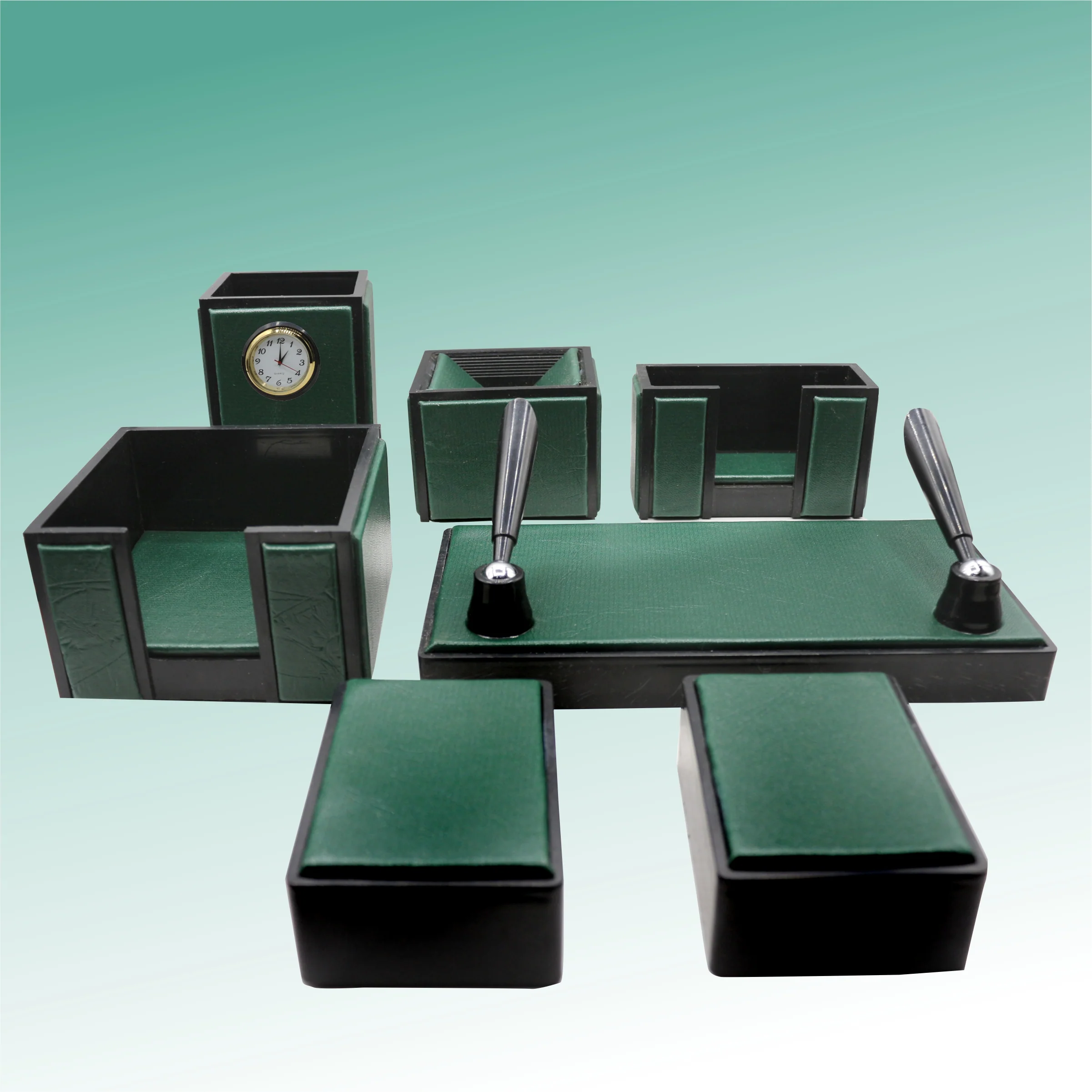 Senator Rexine Leather Office Desk Organizer 7pcs Set With Watch #20 (Green) - Image 8