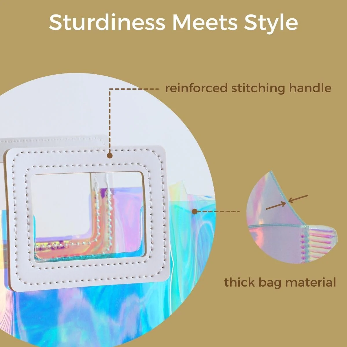 Shiny Transparent Gift Bag with Rexine Handle – Premium Holographic Clear Gift Packing Bag (17×15×7 cm / 19×17×8 cm) for Gifts, Cosmetics, Jewelry & Return Gifts - Image 5