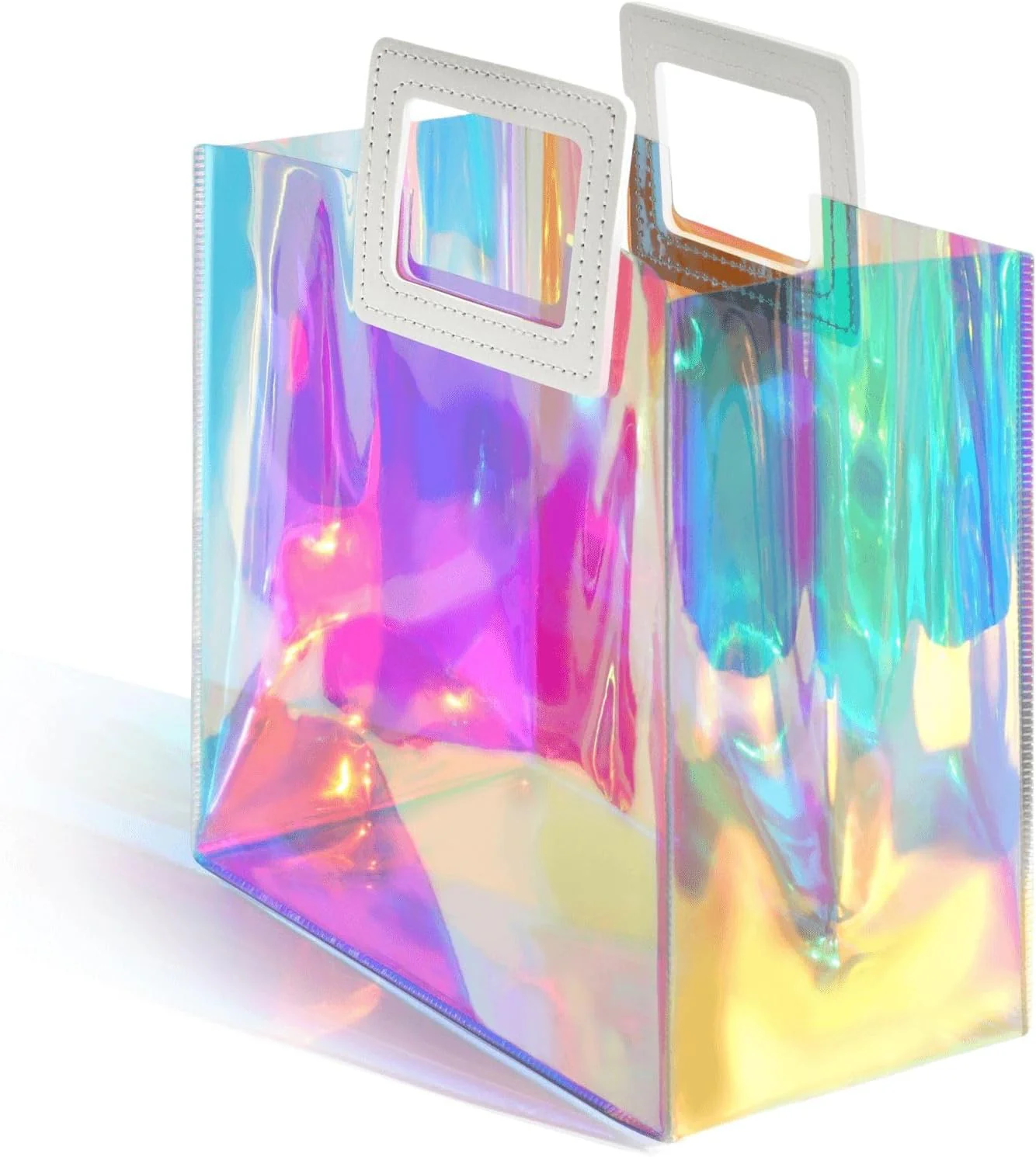 Shiny Transparent Gift Bag with Rexine Handle – Premium Holographic Clear Gift Packing Bag (17×15×7 cm / 19×17×8 cm) for Gifts, Cosmetics, Jewelry & Return Gifts - Image 6