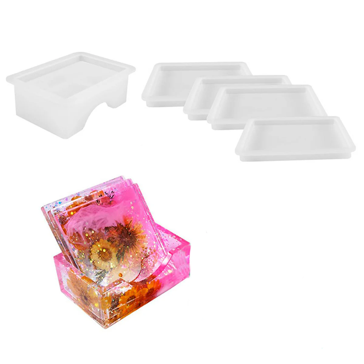 Silicone Mold Cup Tray Square - White With 2 Tray - Image 2