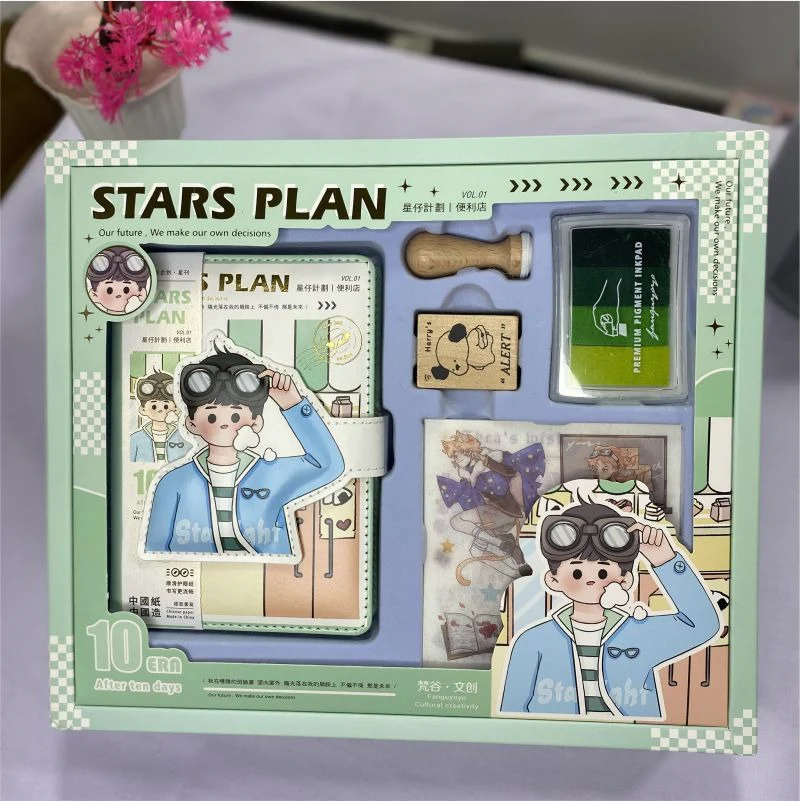 Stars Plan Stationery Gift Set – Cute Notebook, Stamp, Ink Pad, and Stickers for Creative Writing and Journaling - Image 3