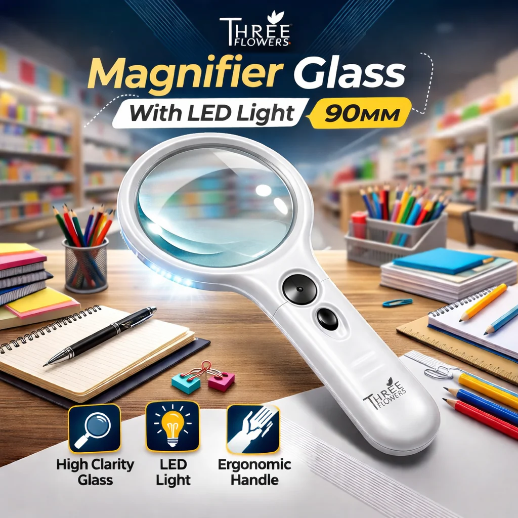 Three Flowers Magnifier Glass – 50mm, 60mm, 75mm | With LED Light 75mm &amp; 90mm - Image 6