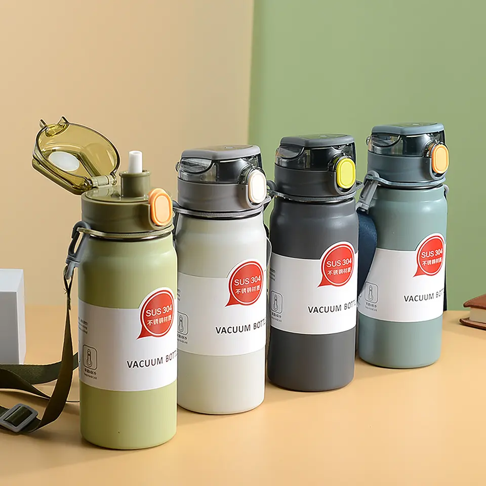 Water Bottle for Children Stainless Steel Straw Thermos Bottle 800ml